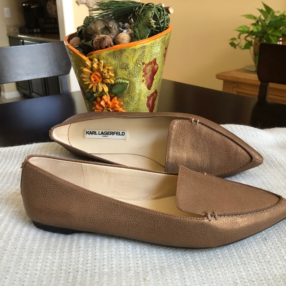 NWOT KARL LAGERFELD bronze/gold-tone ballet flats
